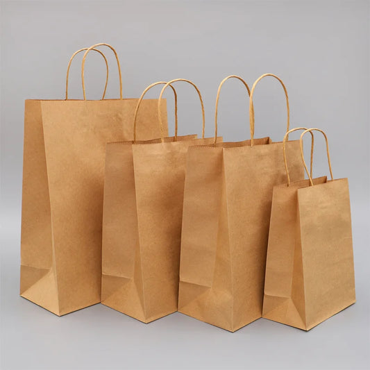 10/25/50pcs/lot Kraft Paper Bag with Handles Gift Packing Bags for Store Clothes Wedding Christmas Supplies Handbags Kit