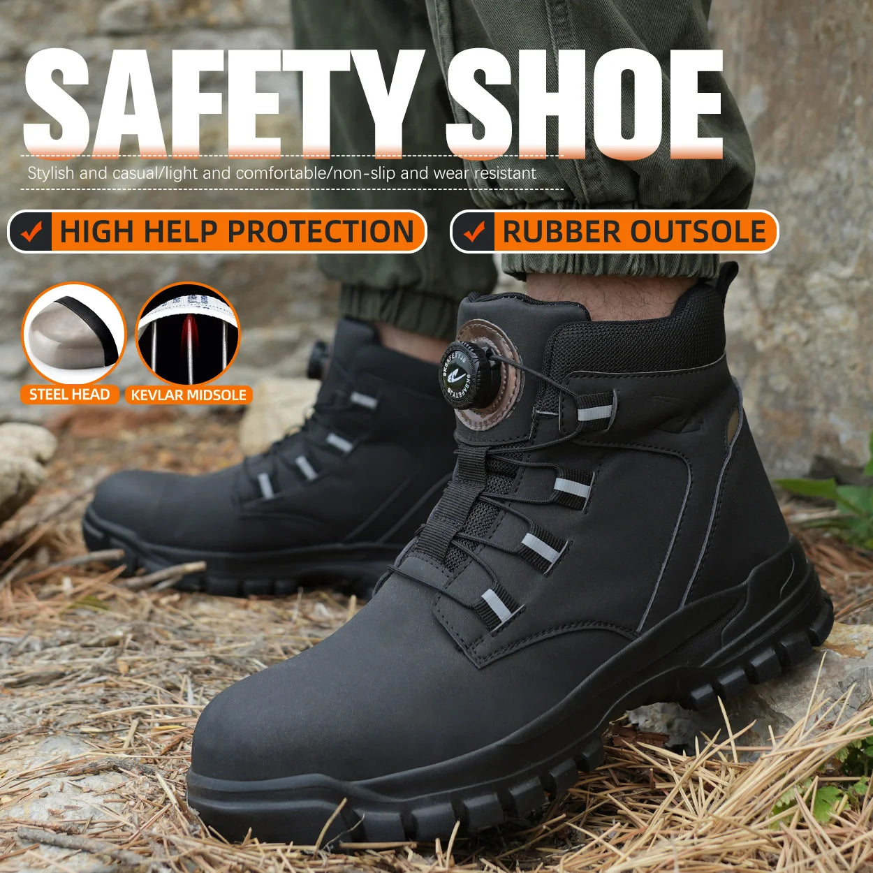 Rotary Button Waterproof Safety Shoes For Men Steel Toe Caps Male Indestructible Puncture-Proof Non Slip Security Work Boots
