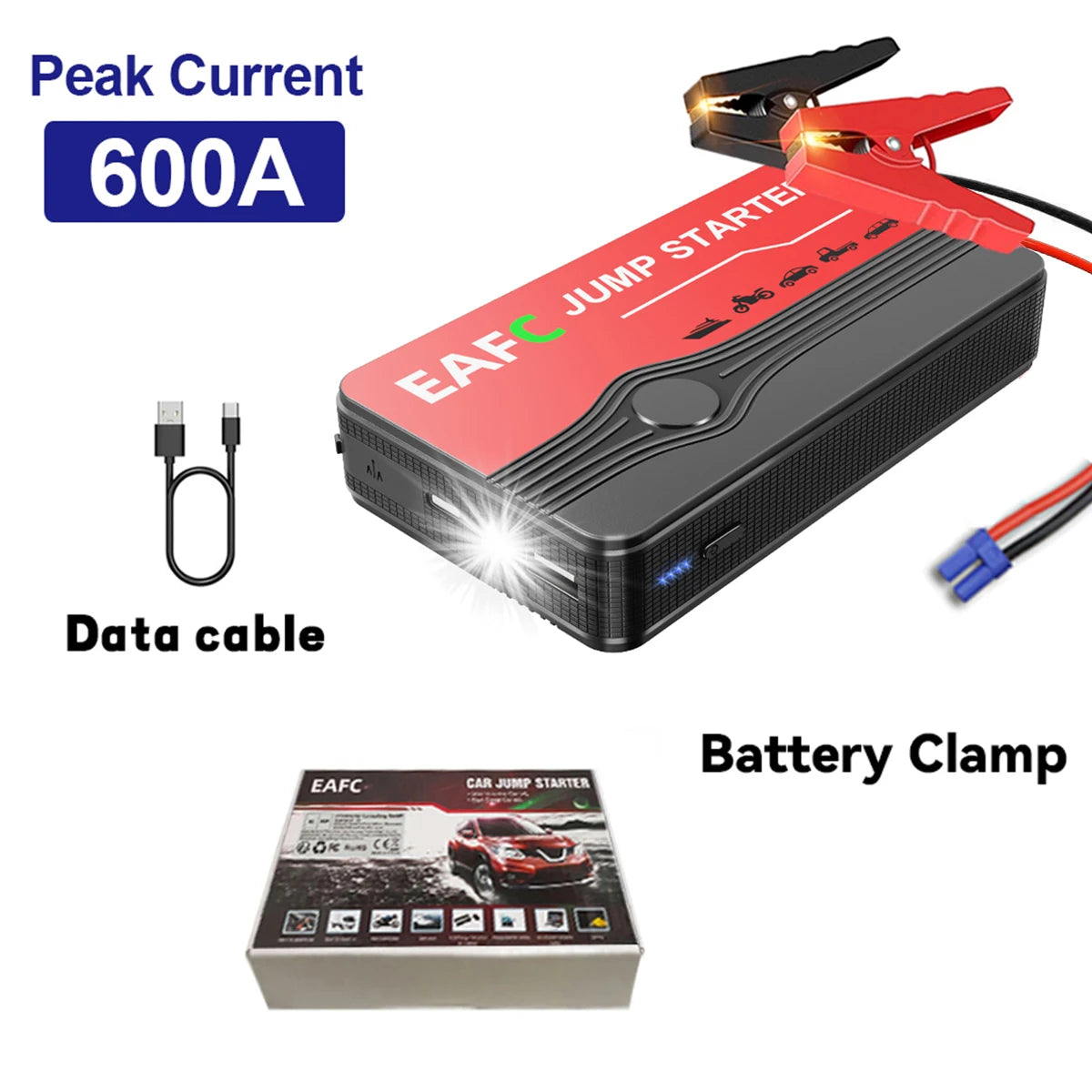 2000A Car Jump Starter Power Bank LED Flashlight Portable Emergency Car Battery Booster Device 5V/2A USB Output for 12V AUTO