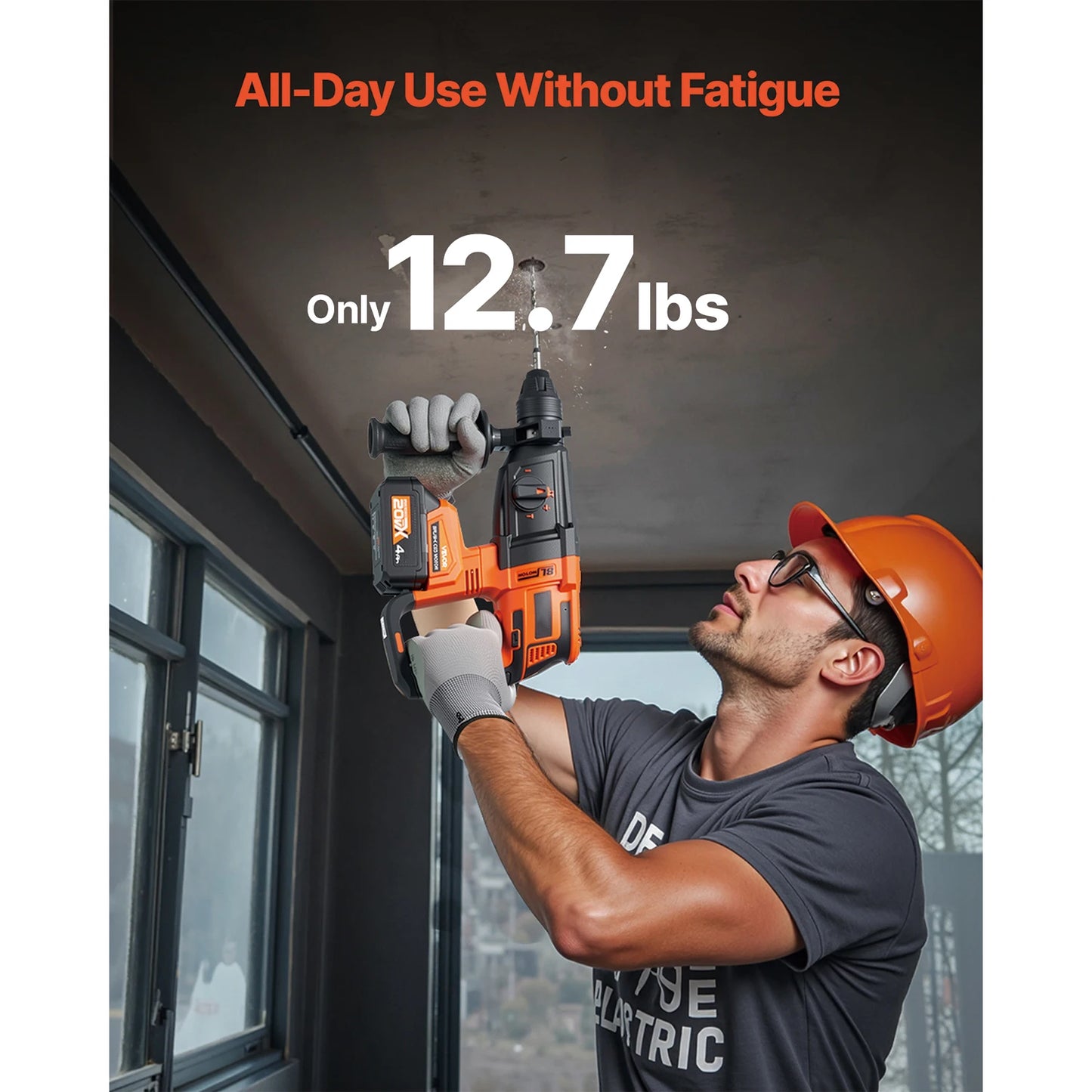 SucceBuy 20V Brushless Cordless Hammer Drill 26/28mm 1Inch Rotary Hammer Driver SDS-Plus Electric Lightweight Power Tool Kit