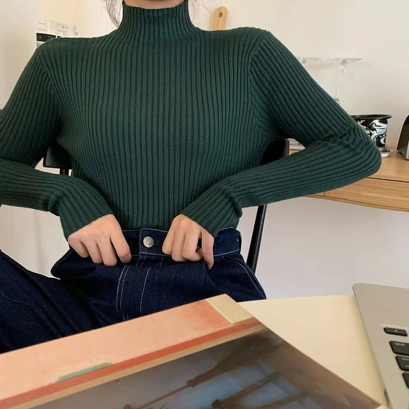 2025 Knit Jumpers Top Chic Autumn Winter Sweater Pullovers Women Long Sleeve Casual Turtleneck Warm Basic Sweater