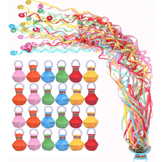 24Pack Hand Thrown Streamer Poppers Colorful Confetti Streamers No Mess Party Poppers Streamers for Weddings Birthdays Events Q