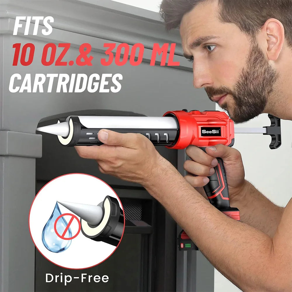 Seesii 20V Caulking Gun Cordless Adjustable 4 Speeds Electric Adhesive Gun Kit 10oz/300ml Battery Caulk Gun for Filling Sealing