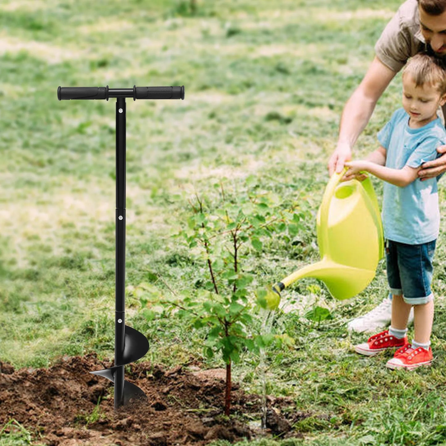 Manual Garden Auger Drill, Spiral Bit Post Hole Digger, Soil Sand Drill Tool with Gloves for Planting Bulbs Beach