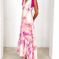 Elegant Floral Print Sleeveless V Neck Maxi Dress with Open Back and Spaghetti Straps for Women s Summer Fashion