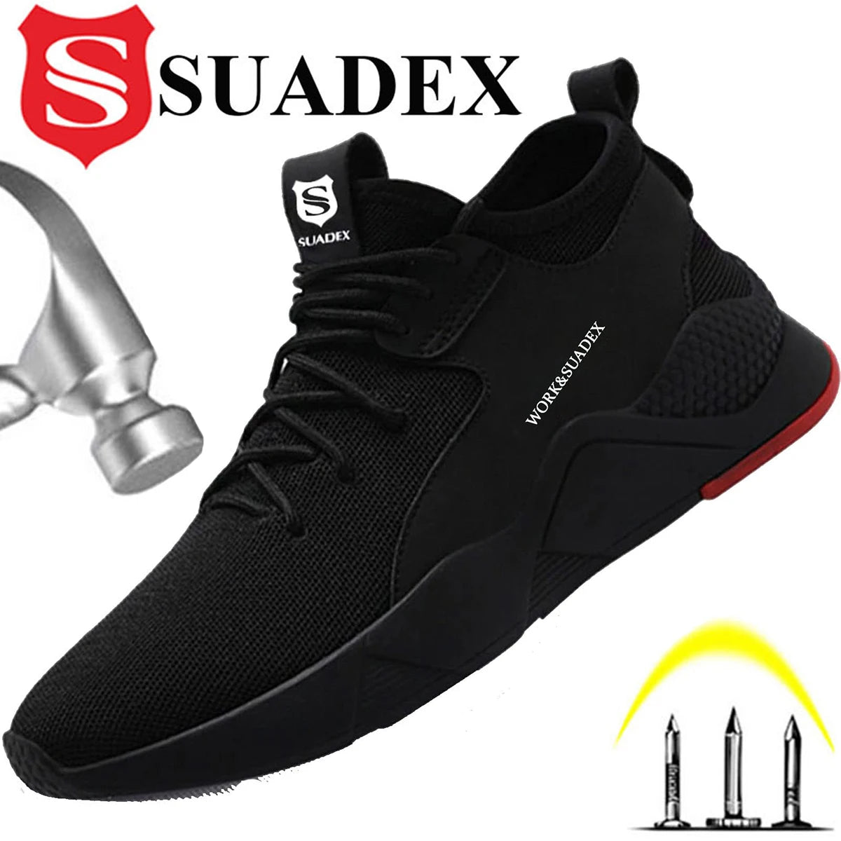 SUADEX Men Work Safety Shoes Steel Toe Cap Anti-Smashing Puncture Proof Construction Work Boots Non-Slip Breathable Work Shoes