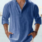 Men's Linen Stand Collar Long Sleeve T-Shirt Loose Fit; Solid Color Long Sleeve Cotton Linen Shirt