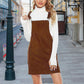 Women's Sleeveless Corduroy Pinafore Bib Overall Mini Dress A Line Cute Jumper Dress &Pockets For Teenager Adjustable Shoulder