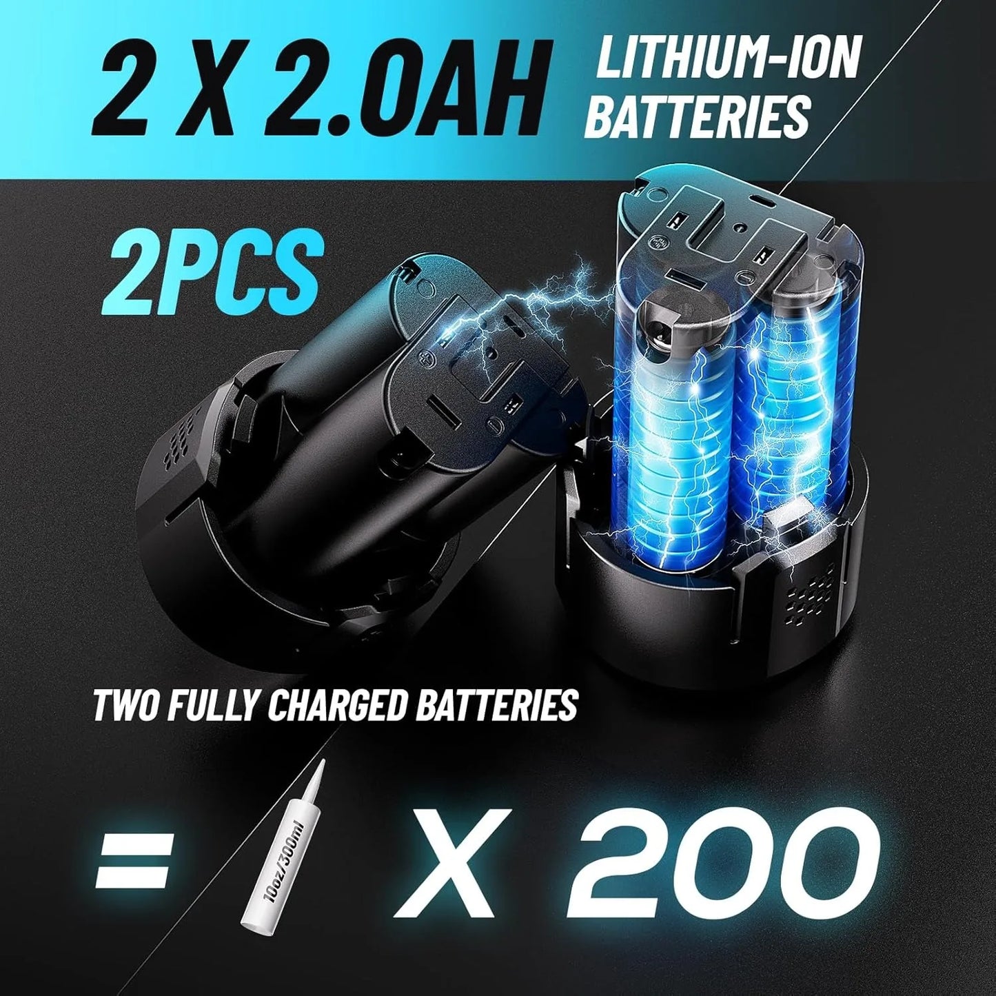 SEESII Electric Caulking Gun 10oz Cordless Caulking Gun 2pcs 2000mAh Battery 6 Adjustable Speeds Adhesive Gun Kit Power Tools