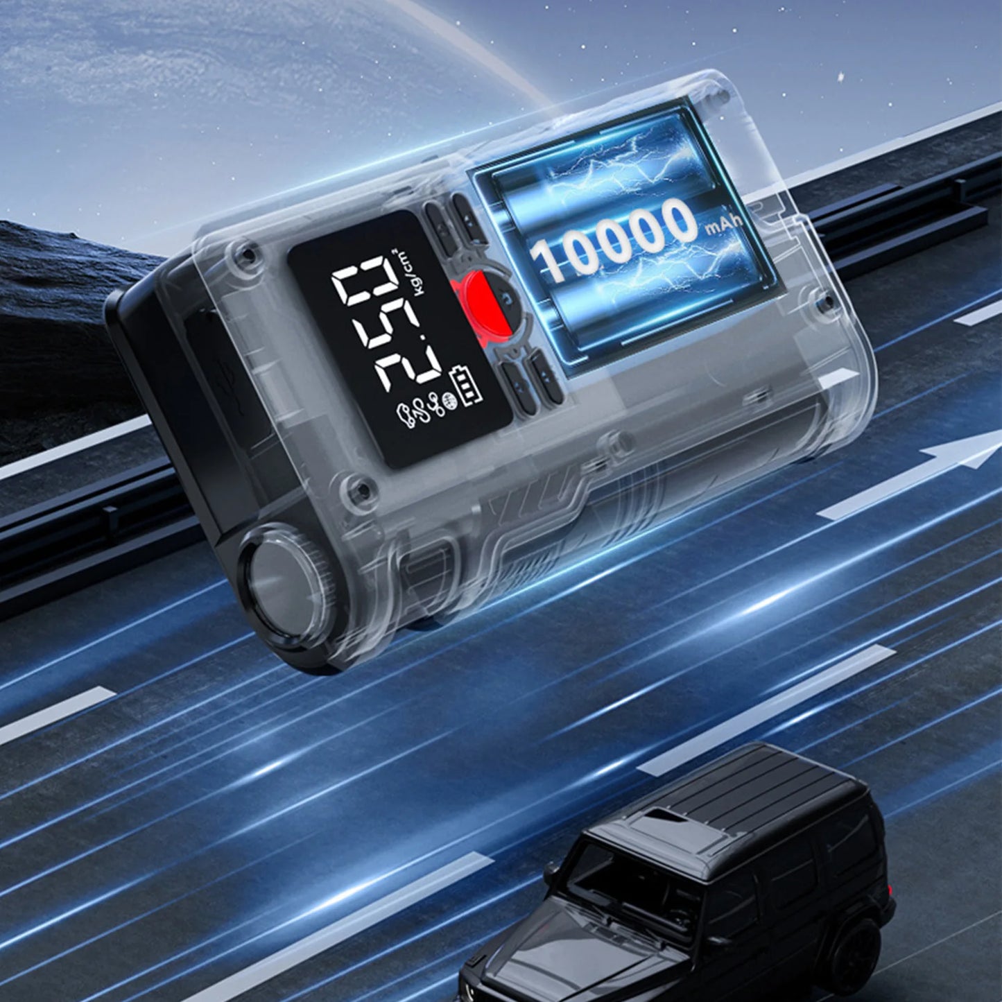 Car Battery Jump Starter with Air Compressor USB Charging Enhanced Safety Jump Starter Electric Pump Digital Display for Bike