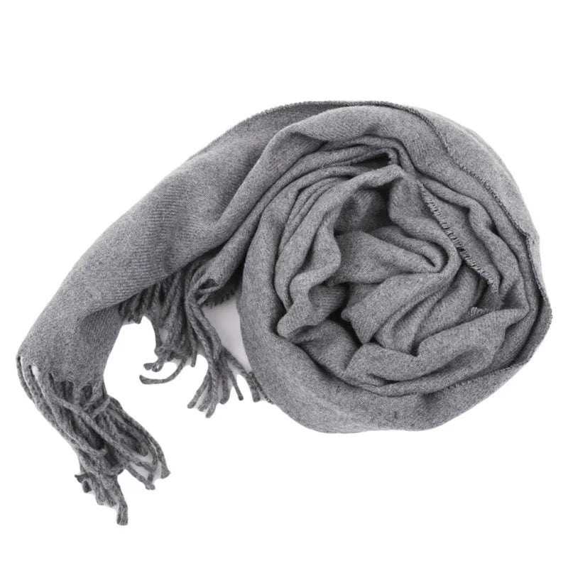 2025 Solid Color Imitation Cashmere Scarf for Autumn Winter Thick Long Fringe Shawl Unisex Versatile Wrap Casual Formal Wear