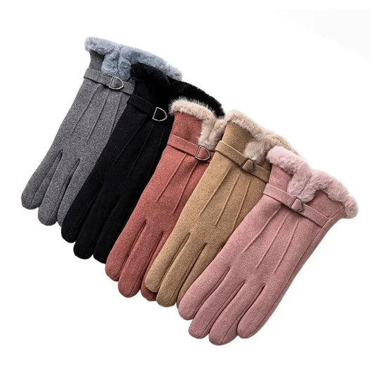 Fashion Winter Women Gloves Keep Warm Suede Mittens Touch Screen Windproof Full Finger Ladies Outdoor Sport Female Gloves