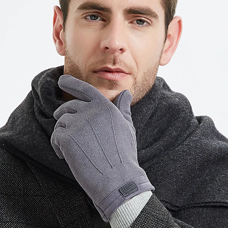 Suede Man Winter Keep Warm Touch Screen Gloves Fashion Add Cashmere Outdoor Windproof Mens Gloves Leisure Cycling Gloves