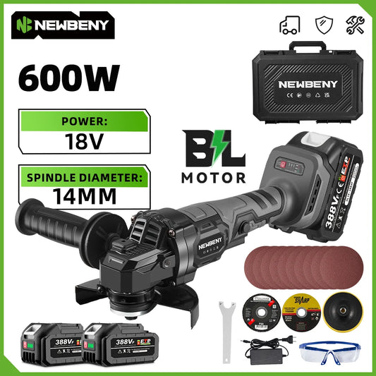 NEWBENY 125mm Brushless Cordless Electric Angle Grinder 3 Gears High Power Grinding Polisher Cutter Tool For Makita Battery Pin