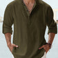 Men's Linen Stand Collar Long Sleeve T-Shirt Loose Fit; Solid Color Long Sleeve Cotton Linen Shirt