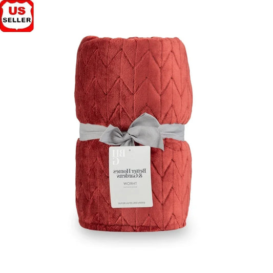 Oversized Textured Velvet Plush Throw Ultra Soft Warm Fleece Blanket Insulating Adult Home Décor Machine Washable Heavyweight