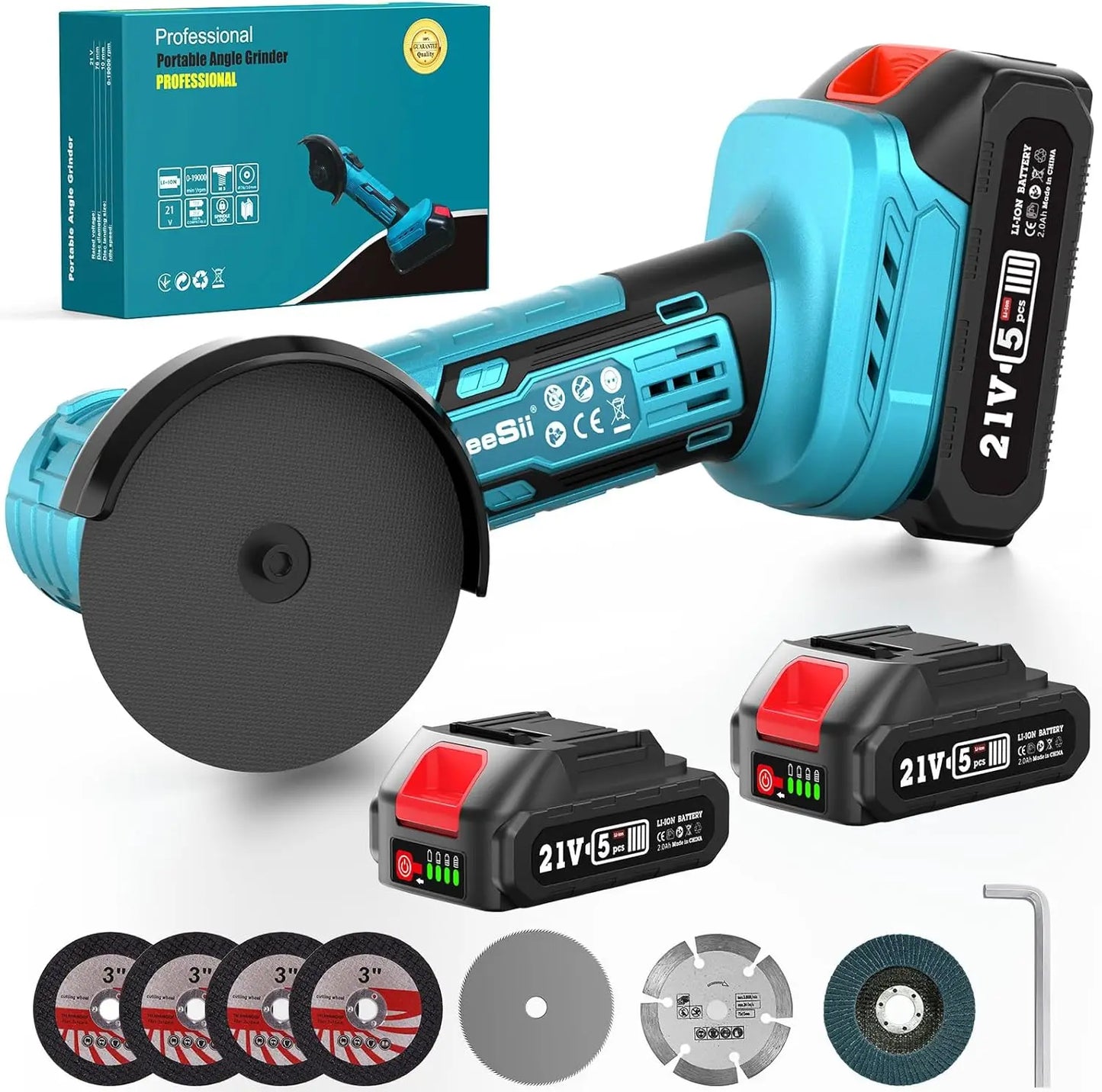 Seesii Cordless Mini Angle Grinder Kit 19000rpm Brushless Power Electric Grinder Tool for Metal Wood Polishing Rust Removal