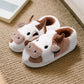 Fuzzy Cow Slippers for Women & Men, Couple's Warm Cartoon Cow Animals Slippers, Winter Cozy Fluffy Plush Slip On House Slippers