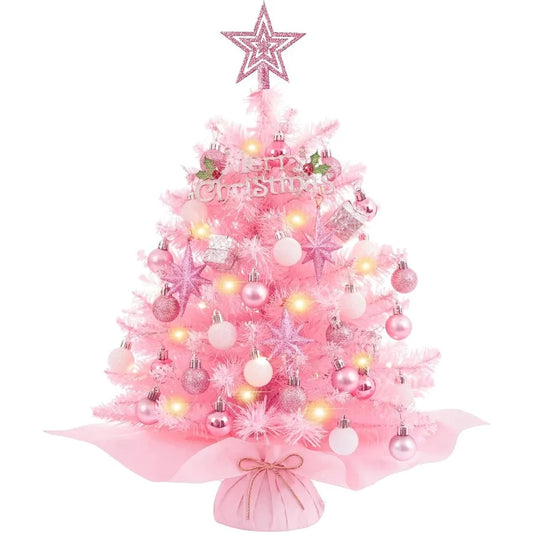 20in Mini Christmas Tree with Lights Pink Small Christmas Tree Artificial Tabletop Xmas Decor Holiday Decoration for Home Offic