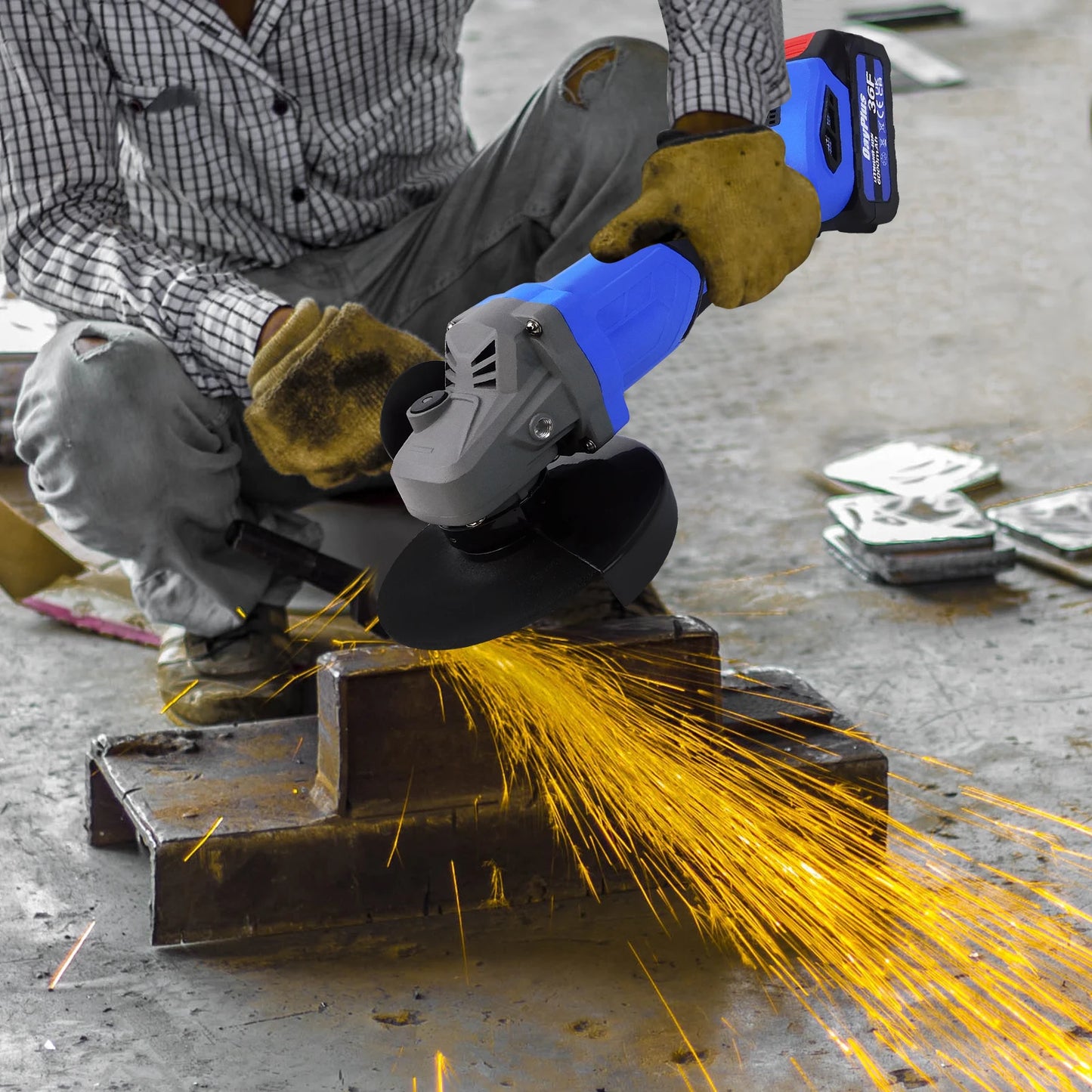 DayPlus 21V Brushless Cordless 115mm Angle Grinder,10000rpm,3.0Ah Lithium-ion Battery&Charger,3 Modes Speed,Cutting &Grinding