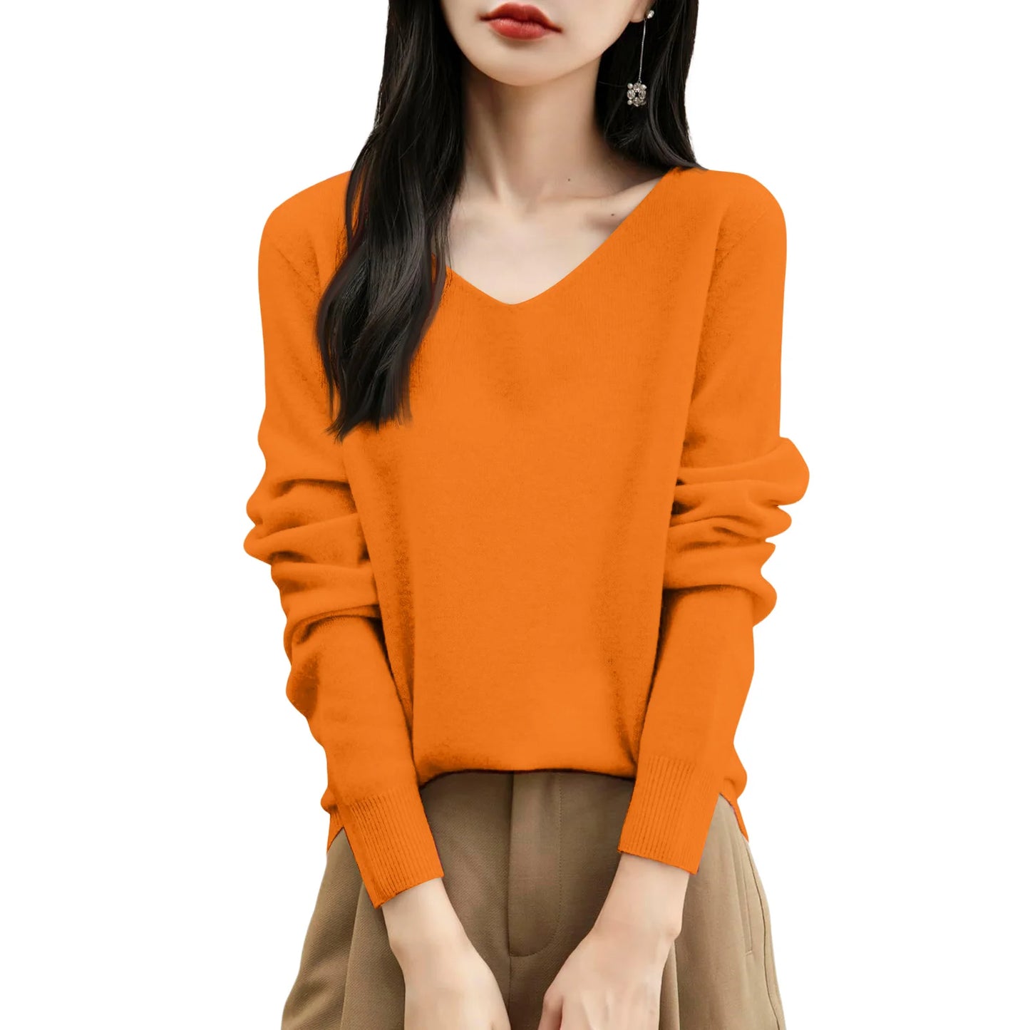 Women'S Fashion Flat-Knit V-Neck Pullover Sweater Solid Color Long-Sleeve Top Pulls Femmes Woman Clothes Sweater For Woman