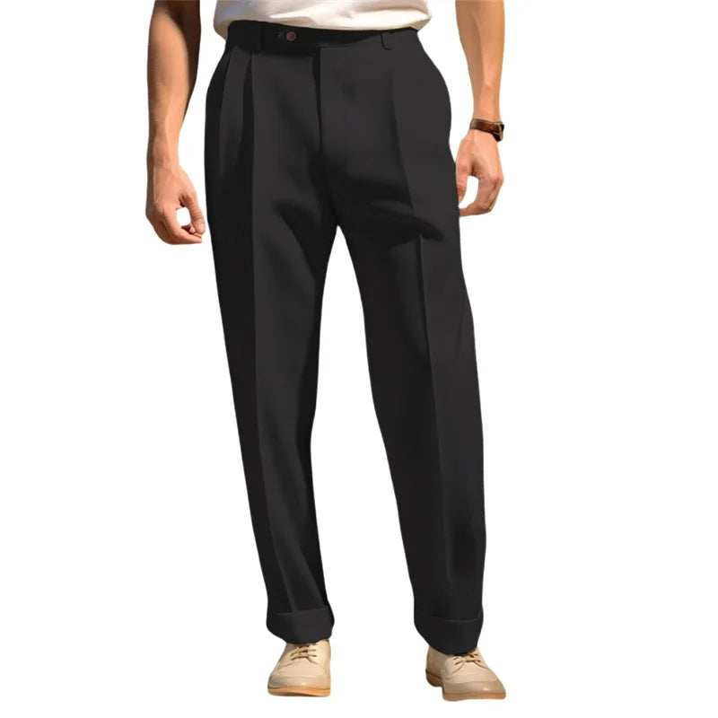 Men s  Fit Dress Pants Solid Color Flat Front Trousers Classic Business Casual Suit Pants Modern Formal Wear Hemmed Bottoms