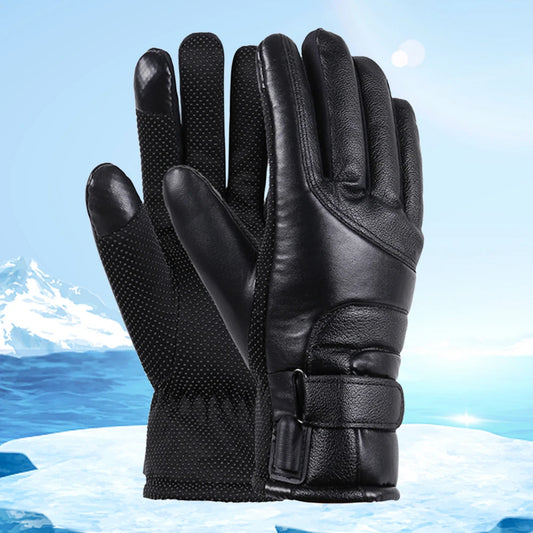 USB Heated Gloves PU Winter Electric Warming Gloves Soft Leather Heating Gloves Winter Outdoor Warm Gloves for Off Road Skiing