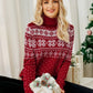 Women s Christmas Snowflake Knitted Sweater Long Sleeve High-neck Print Christmas Pullover Knitwear