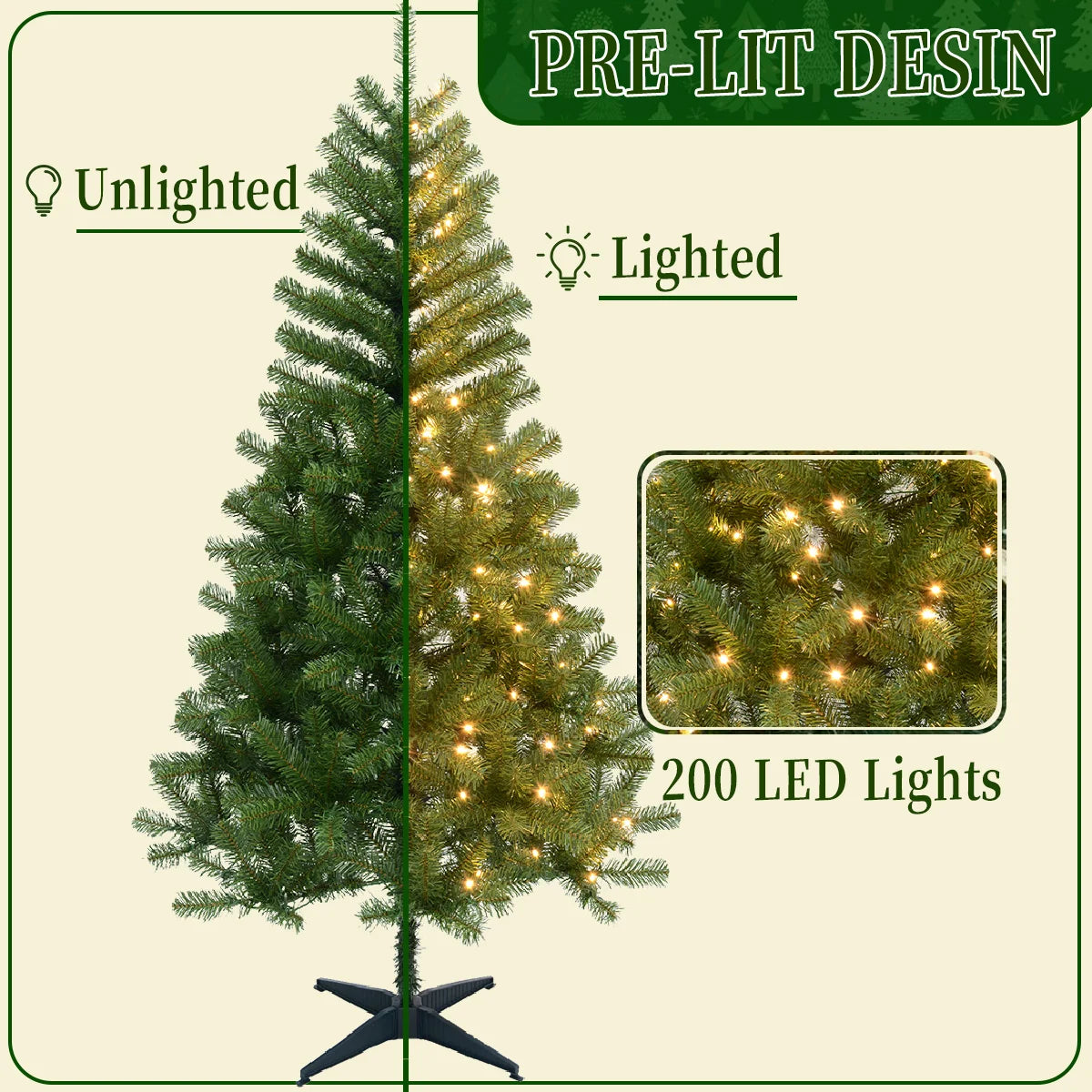 6FT/6.23FT -Christmas Decoration,Pre-Lit Artificial Christmas Tree, Suitable For Indoor,Home, Holiday,  Kitchen,DIY,  Party Use.