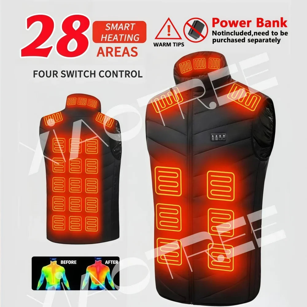 28/9 Areas Heated Vest Men Jacket Heated Winter Womens Electric Usb Heater Camping Jacket Man Thermal Vest Body Warmer Coat 6XL
