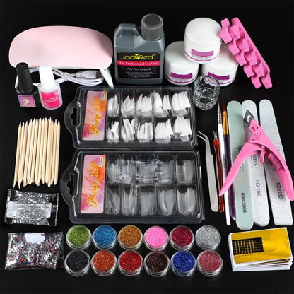 Acrylic Nail Kit For Beginners Acrylic Nail Powder Liquid Set Nail Kit Acrylic Set Gel Polish UV Light Manicure Salon