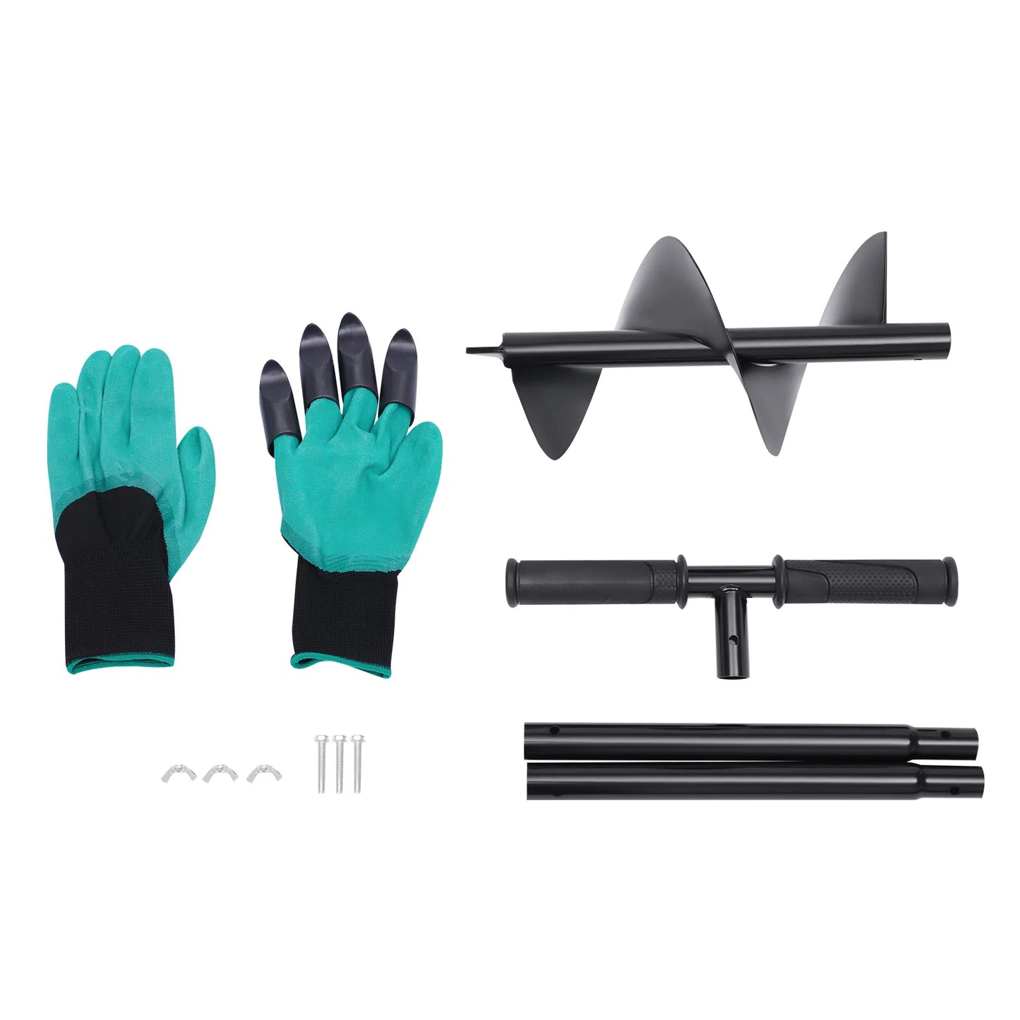 Manual Garden Auger Drill, Spiral Bit Post Hole Digger, Soil Sand Drill Tool with Gloves for Planting Bulbs Beach