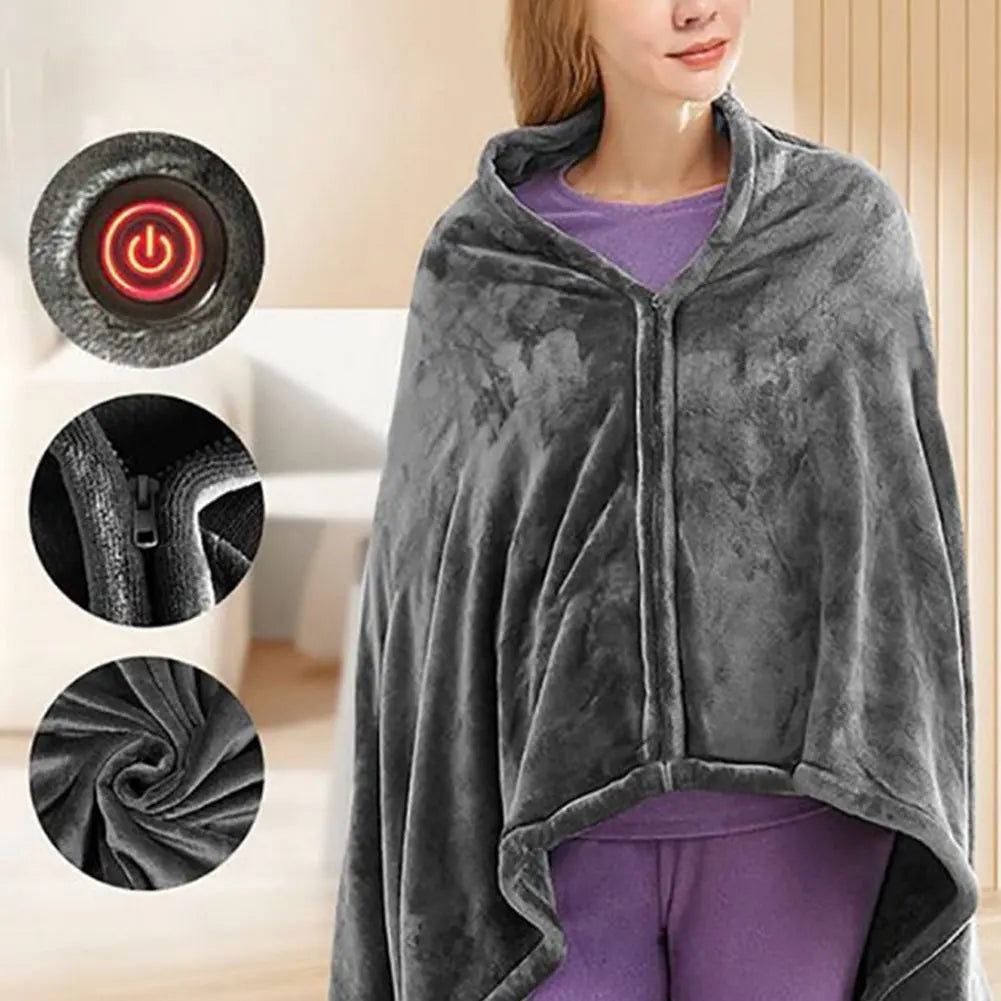 USB Electric Heated Blanket 3 Heating Levels Fleece Heated Blanket Wearable Heating Lap Blanket Quickly Heated Cape Pad