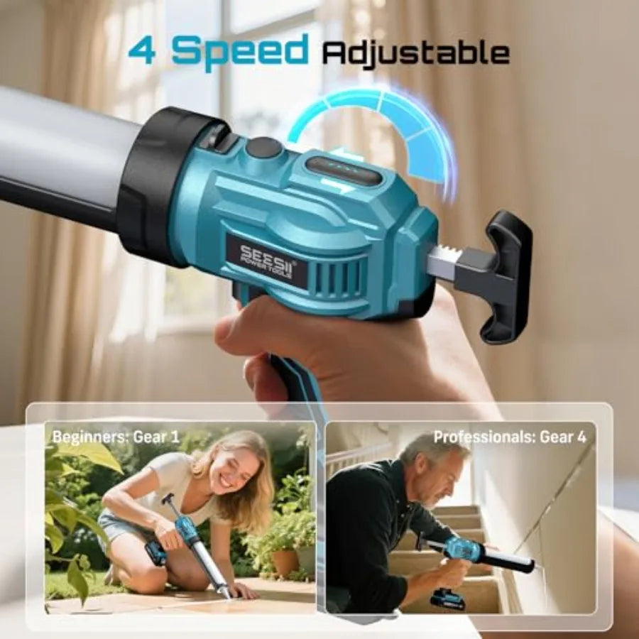 SEESII Cordless Caulking Gun 21V Battery Powered Caulk Gun for Home Repair and Construction Projects Electric Caulking Gun with