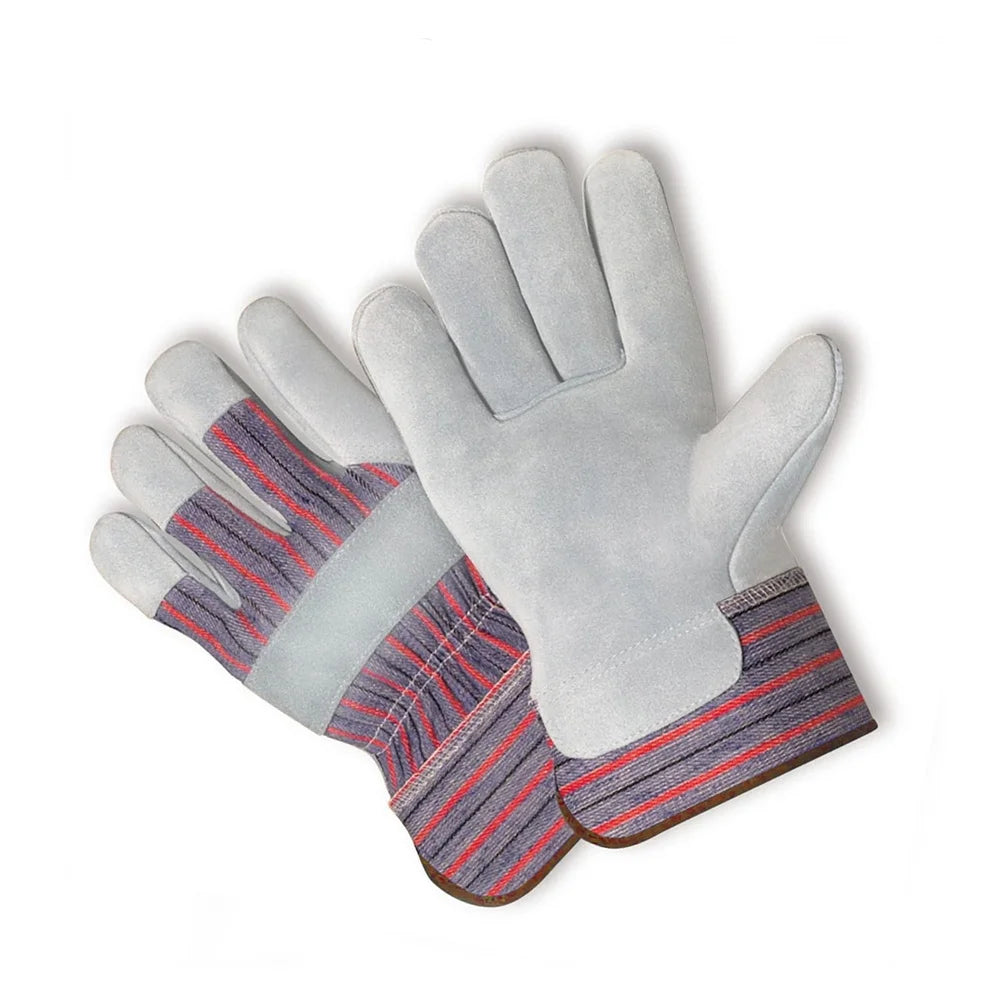 Genuine Cow Suede Leather Palm Work Gloves 6 Pair Safety Cuff Durable Breathable Cotton Ideal Handyman Yardwork Construction