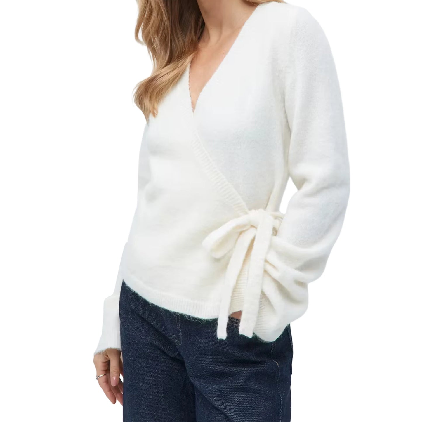 Women s V Neck Tie Front Wrap Cardigan Long Sleeve Crop Knit Sweater Casual Fall Clothes Solid Color Stylish Top