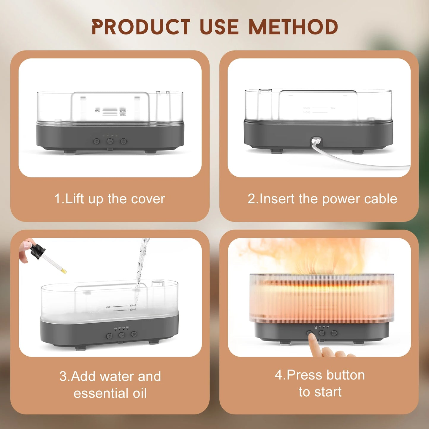 Sejoy Air Humidifier Essential Oils Humidifiers Home Aroma Humidifier Flame Automatic Fragrance Diffuser With LED Light