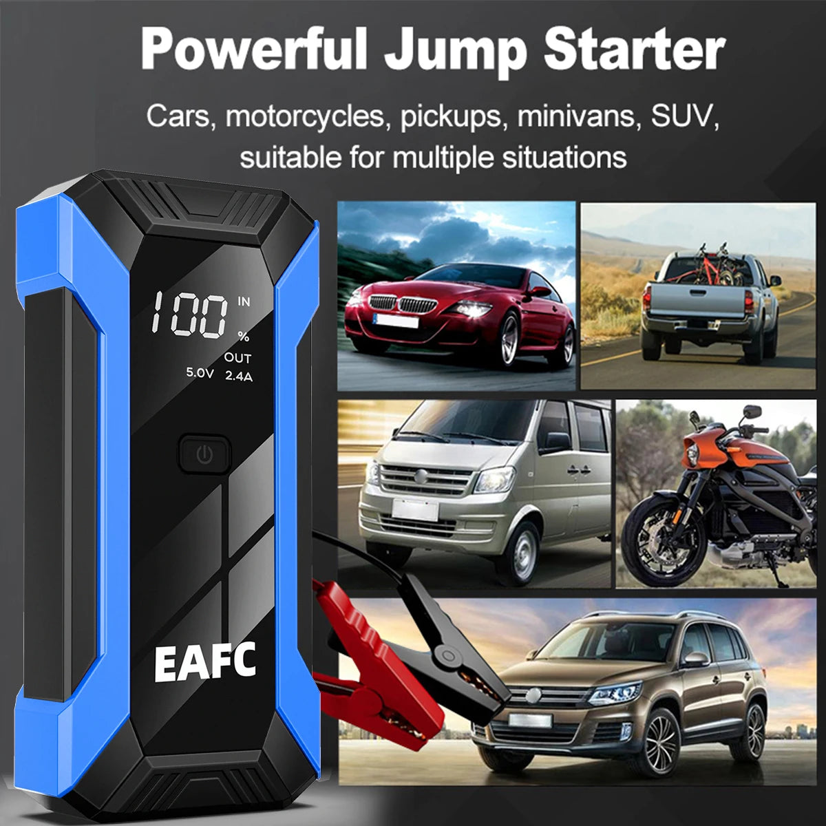 2000A Car Jump Starter Power Bank LED Flashlight Portable Emergency Car Battery Booster Device 5V/2A USB Output for 12V AUTO