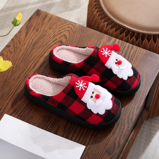 Christmas Plush Closed Toe Slippers Anti Slip Fuzzy Indoor Slippers House Shoes for Unisex Adult Holiday Christmas