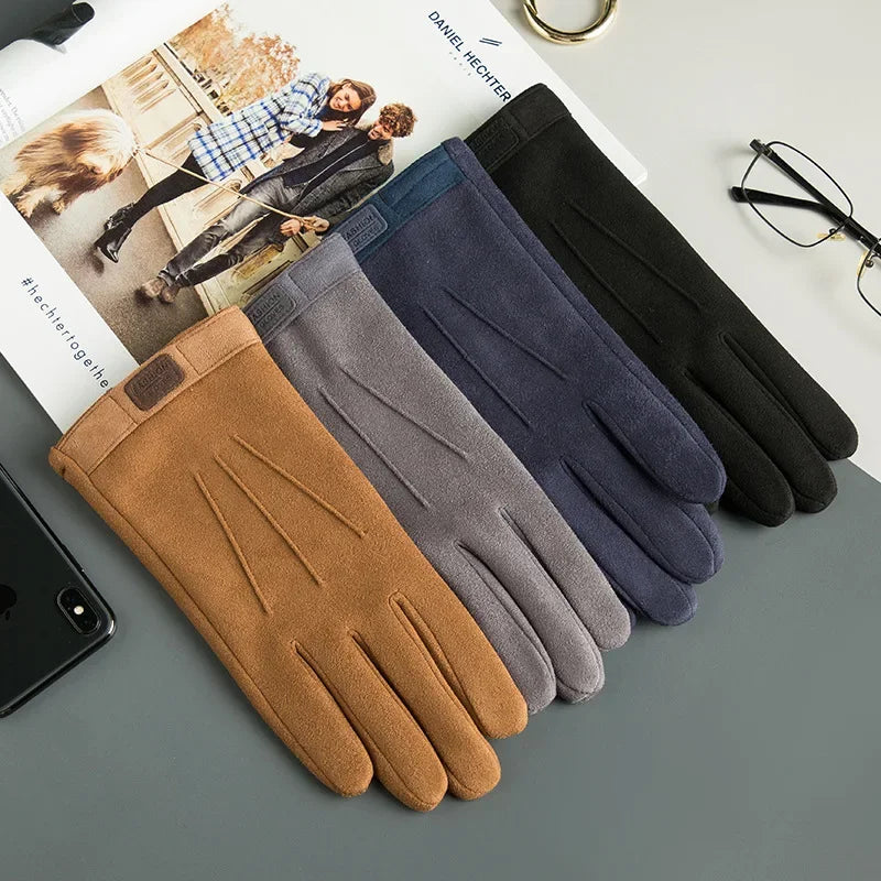 Suede Man Winter Keep Warm Touch Screen Gloves Fashion Add Cashmere Outdoor Windproof Mens Gloves Leisure Cycling Gloves