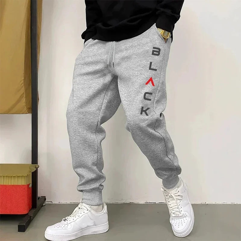 Black Letter Print Men's Pants Autumn Winter New Sport Jogging Trousers Fitness Loose Fit Clothing Solid Color Outfit Sweatpants