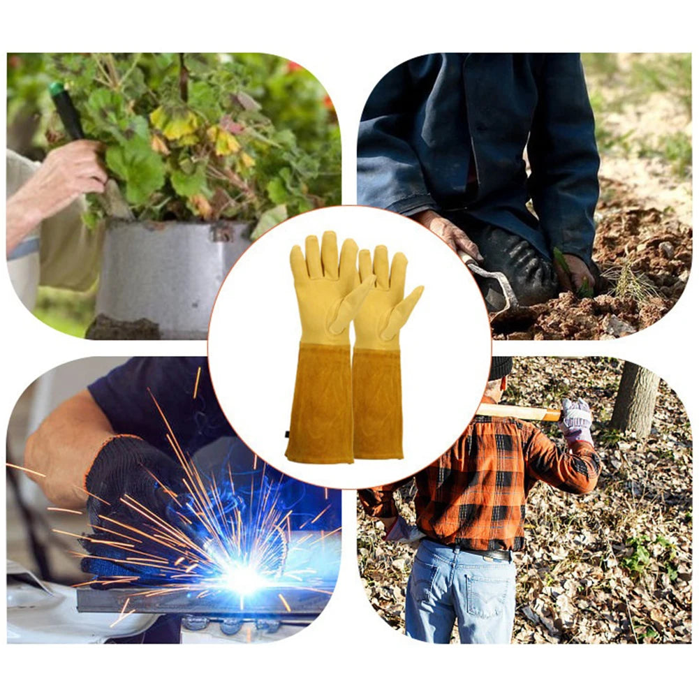 1 Pair Long Thorn Proof Rose Pruning Gloves with Forearm Protection Leather Gardening Gloves Working Mitten Best Garden Gift