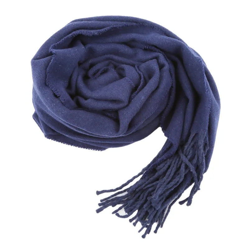 2025 Solid Color Imitation Cashmere Scarf for Autumn Winter Thick Long Fringe Shawl Unisex Versatile Wrap Casual Formal Wear
