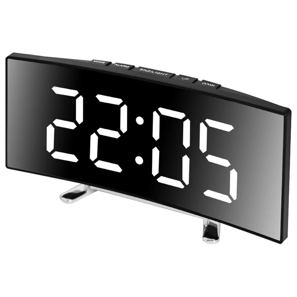 Creative LED Curved Screen Mirror Alarm Clock Large Display Bedside Table Digital Clock for Home Office Dormitory
