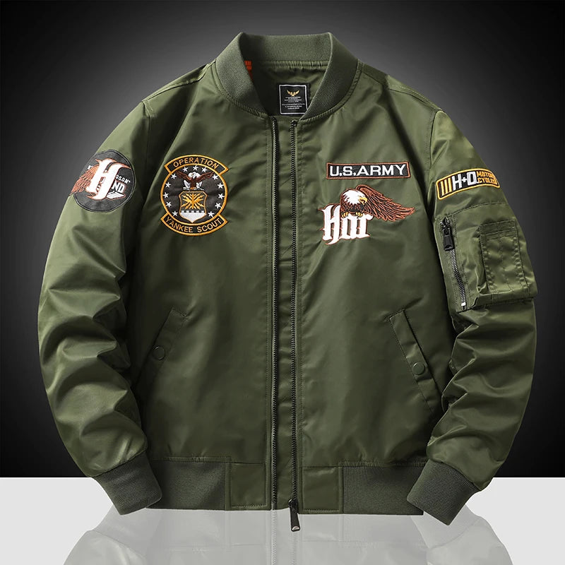 Eagle Flight Jacket Men's Workwear Spring and Autumn Pilot Baseball uniform Tactical Flight Suit Embroidered Heavy Industry Blac