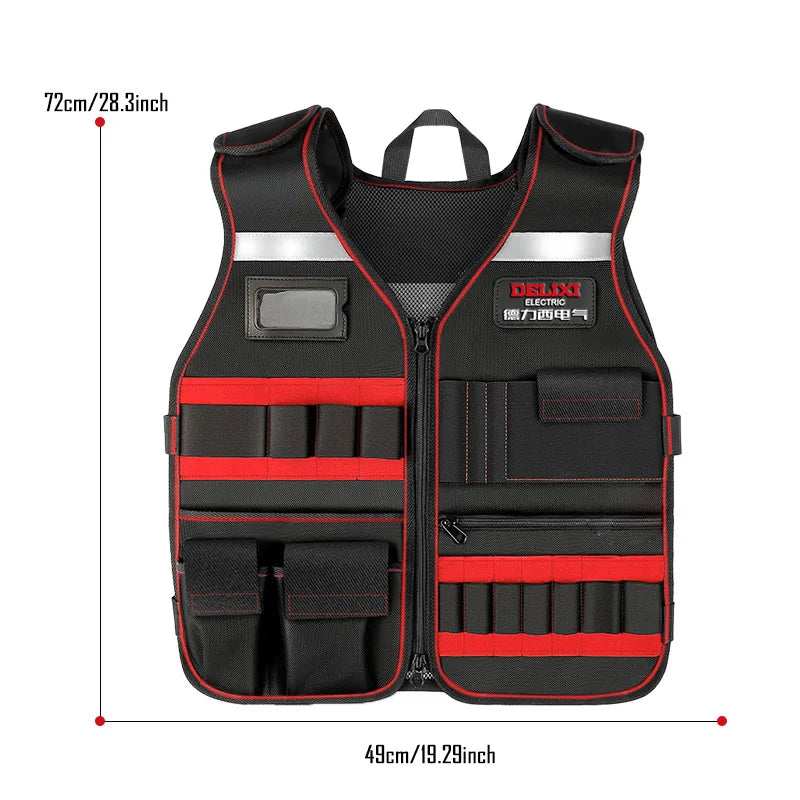 DELIXI ELECTRIC Electrician Tool vest, Woodworking and Construction Tool Vest, 17-pocket Men's Workwear