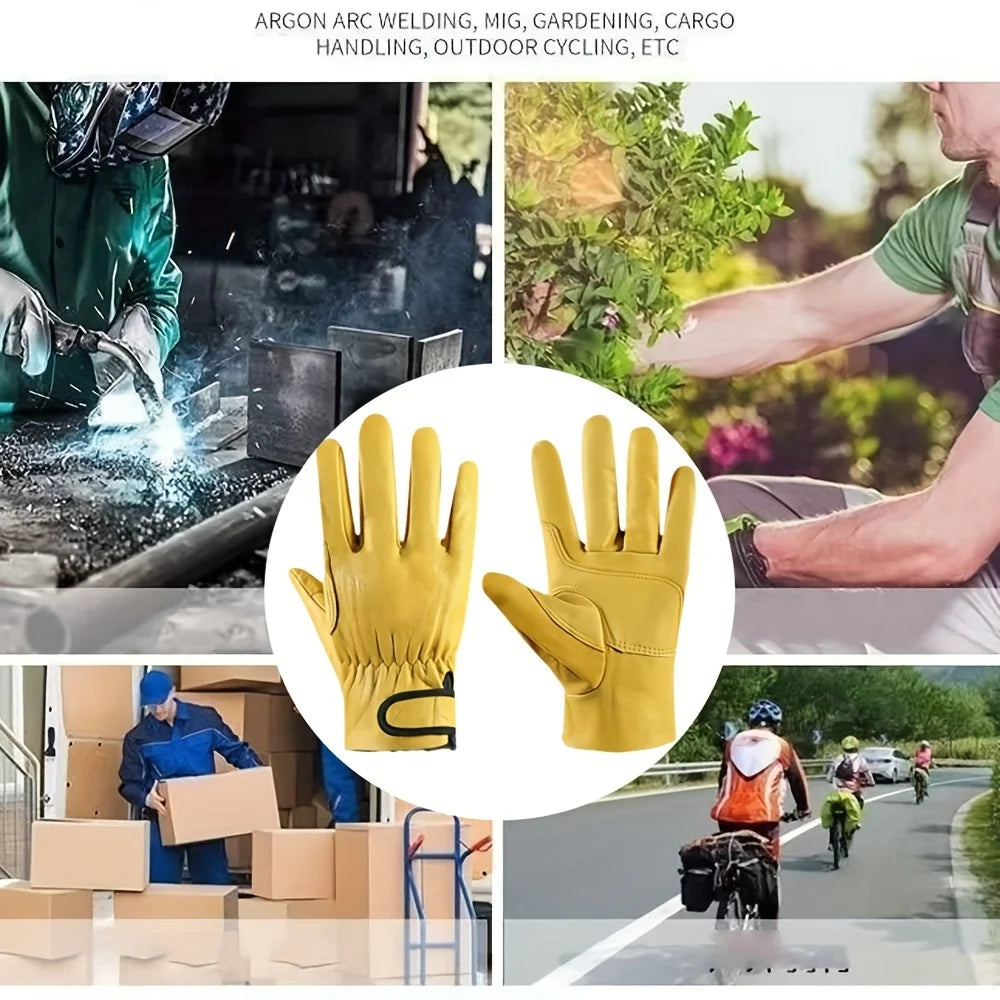 1 Pair Artificial Leather Gloves for Welding Gardening Tree Planting Car Repairing Construction Site Moving Jobs