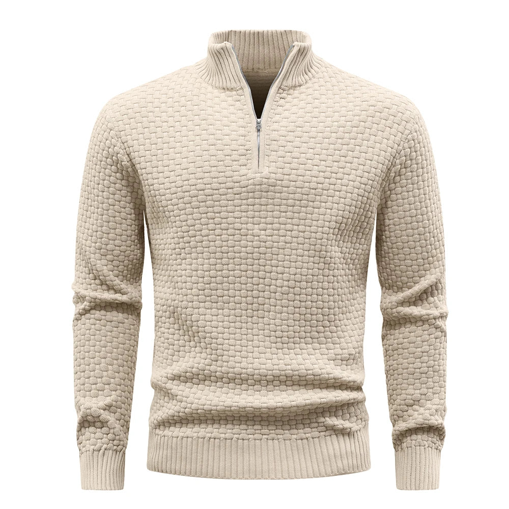 Men's Sweater Spring Outer Wear Quarter Zip Sweaters Polo Zip Pullover Cable Knit Mock Neck Turtleneck Top US Size