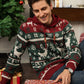Christmas Men's Sweater with Hood - Festive Reindeer & Snowflake Design for Holiday Warmth
