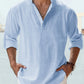 Men's Linen Stand Collar Long Sleeve T-Shirt Loose Fit; Solid Color Long Sleeve Cotton Linen Shirt